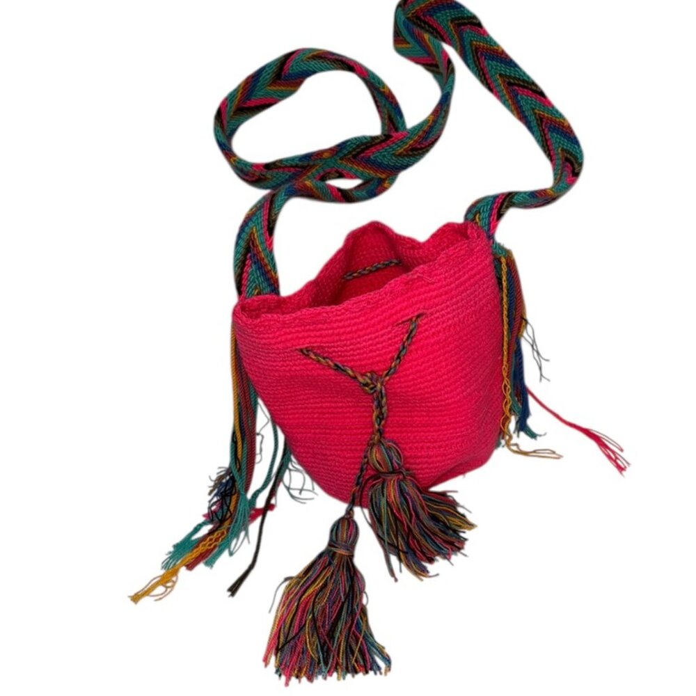 Guava Wayuu hot PINK mini Colombian Hand Woven Cross Body Bag